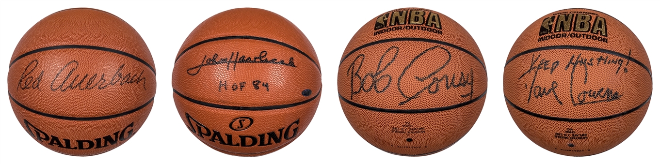 Lot of (4) Boston Celtics Hall of Famers Single Signed Basketballs- Cousy, Auerbach, Havlicek and Cowen (JSA & Steiner)